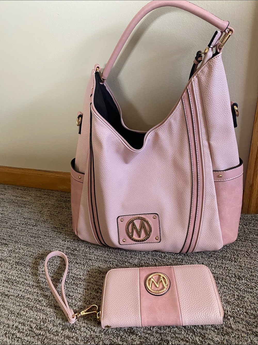 Blush Pink Women's Shoulder Hobo with Matching Wristlet